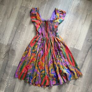 House of Harlow 1960 Open Back Colorful Patterned Midi Dress Size Large